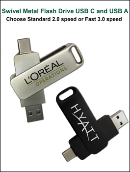 Swivel Metal OTG Flash Drive - USB C and USB A 